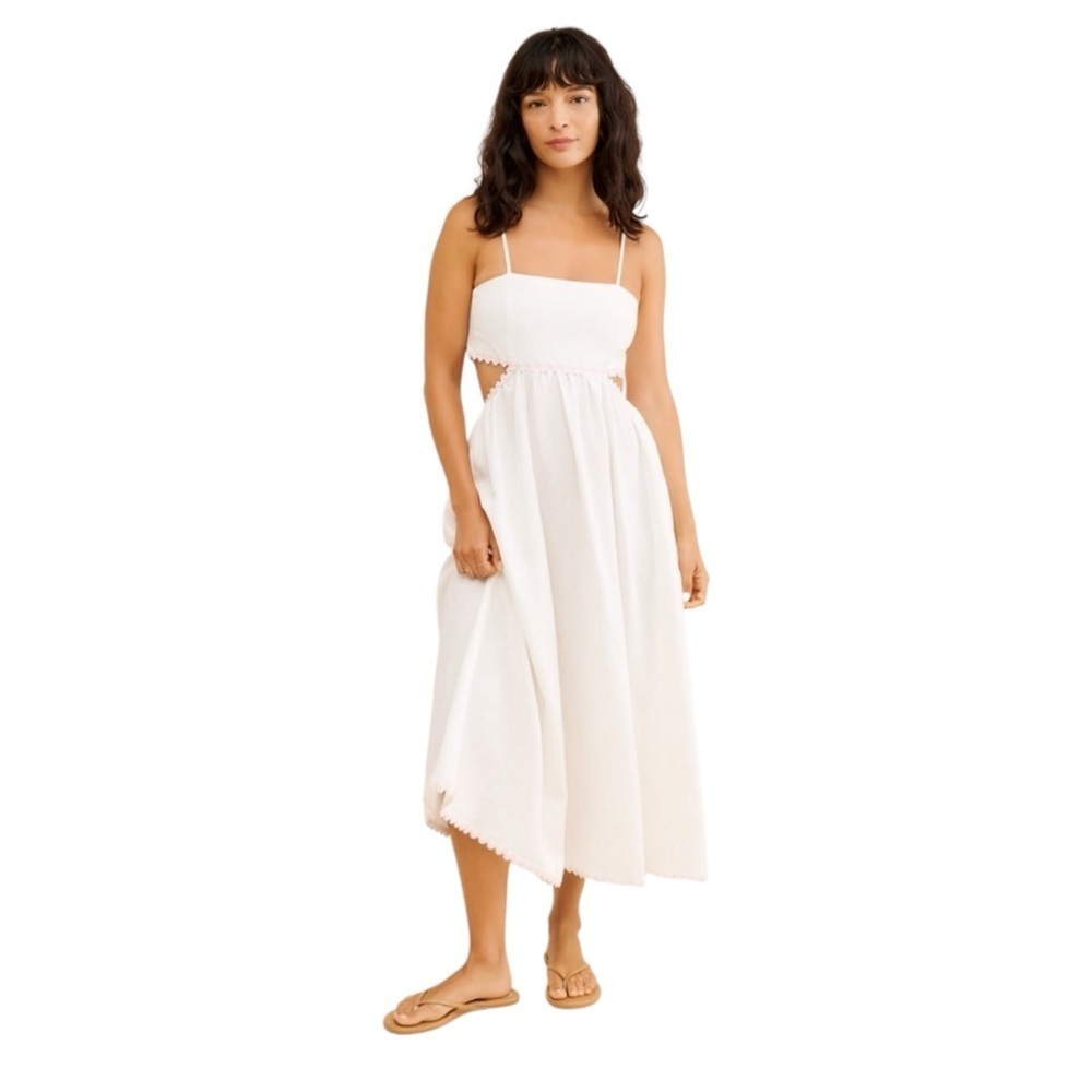 Rachel Parcell White W/ Pink Trim Linen Blend Midi Dress Womens 6
